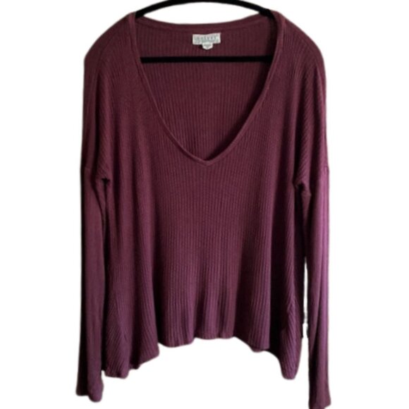 Velvet by Graham & Spencer cozy comfy waffle ribbed long sleeve top tee - Picture 1 of 12